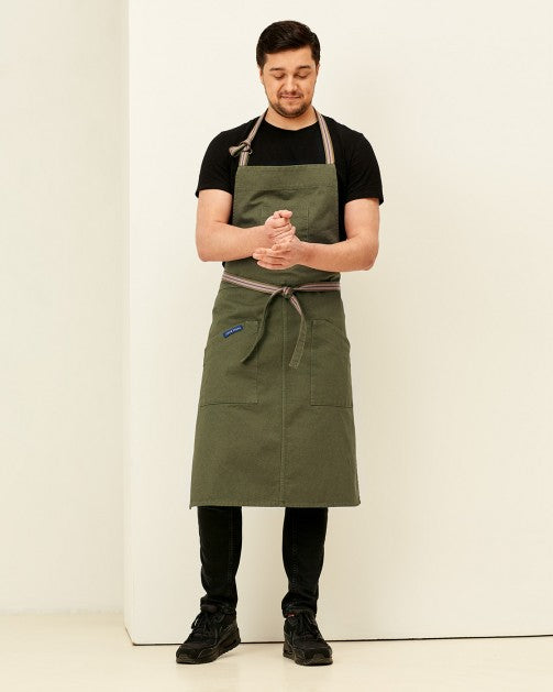 Lucio Verso Khaki Denim Classic Apron / مئزر كلاسيكي كاكي دينيم من لوتشو ڤيرسو
